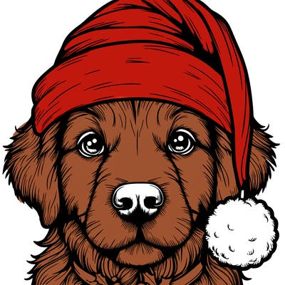 realistic dog with a christmas hat