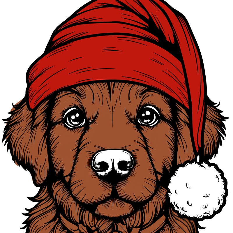 realistic dog with a christmas hat