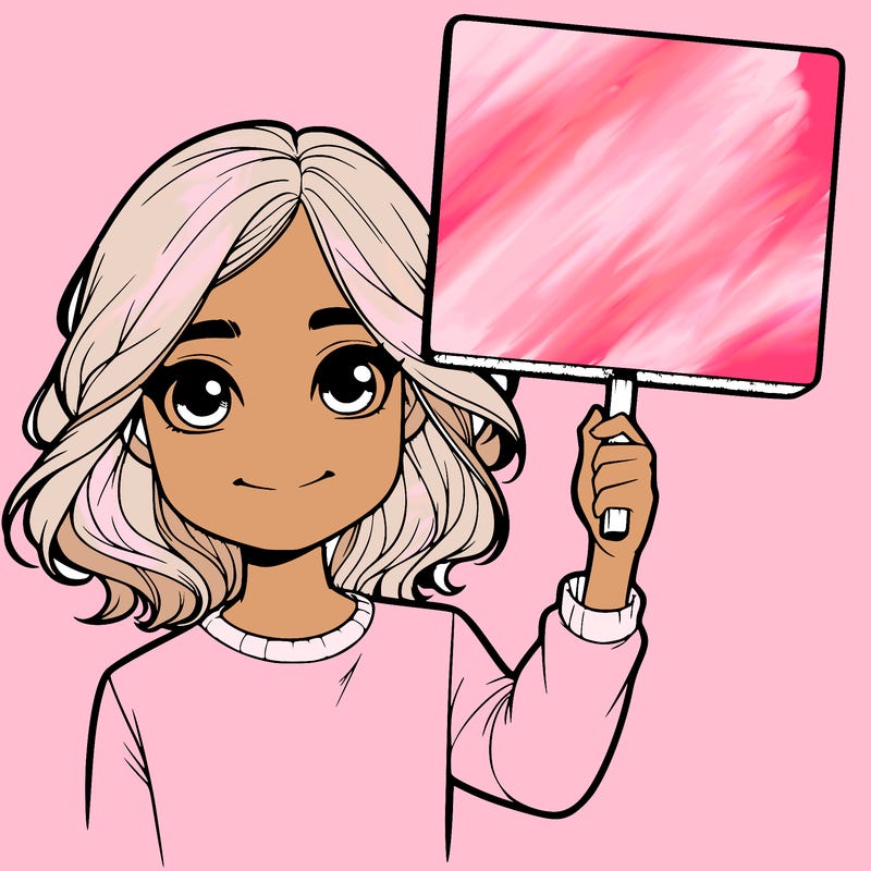 realistic girl holding up a sign