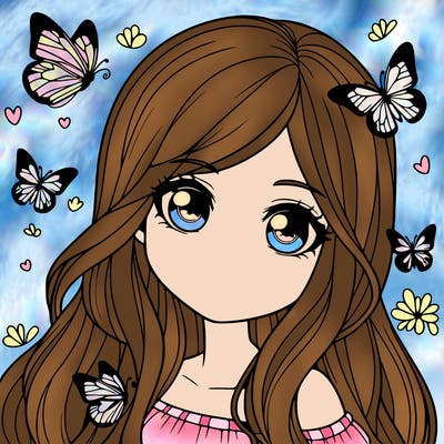 realistic girl with butterflies around her