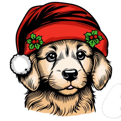 realistic dog wearing a santa hat