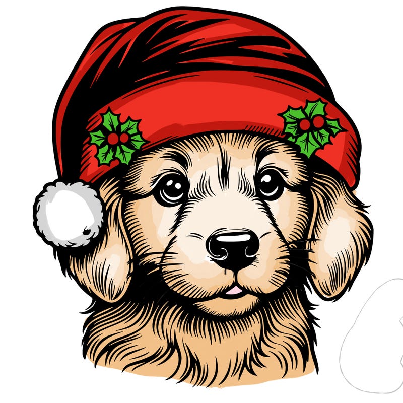 realistic dog wearing a santa hat