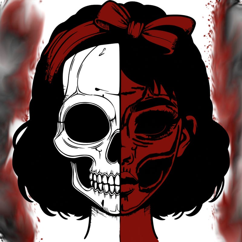 realistic girl with half skull mask