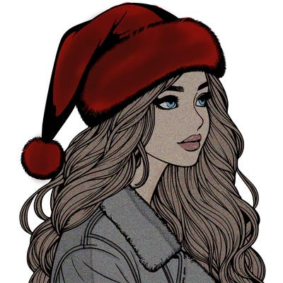 realistic girl in santa hat
