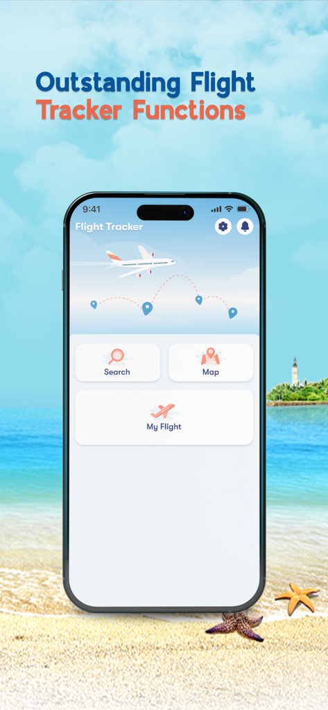Flight Tracker - Air Traffic - Flight Tracker app main menu with search map and flight tracking options