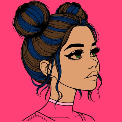 realistic girl with buns on the top of her head