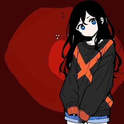 manga teen girl  in a sweater and baggy pants