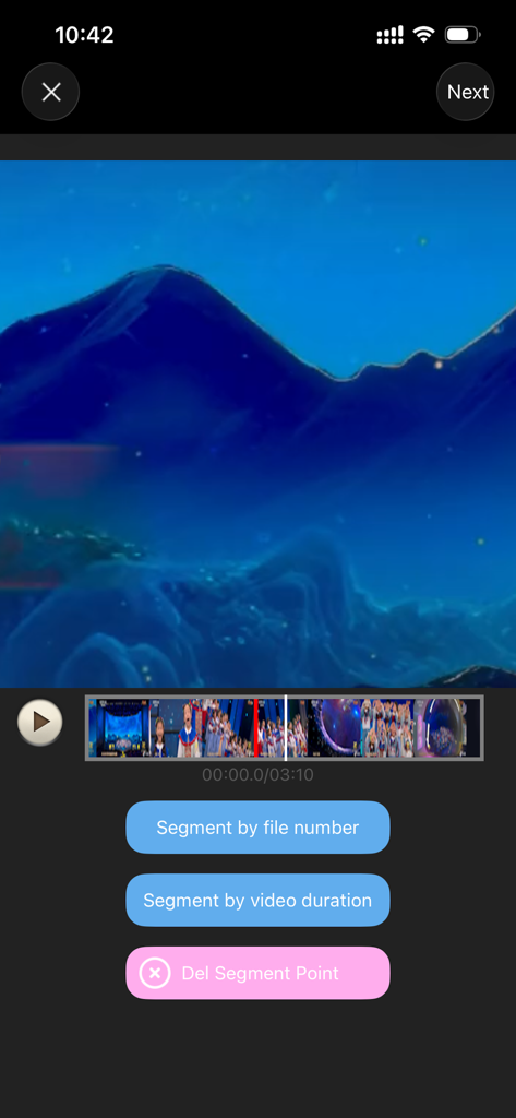 SlimSpace app interface for splitting videos into segments by duration or file number