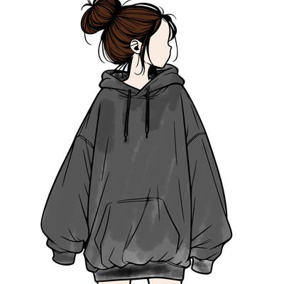 realistic girl with a oversized sweatshirt on and a bun