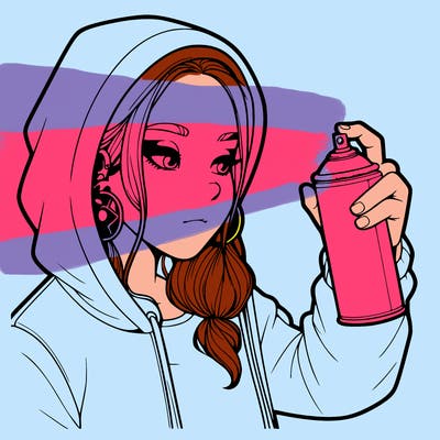 a realistic girl, spray painting