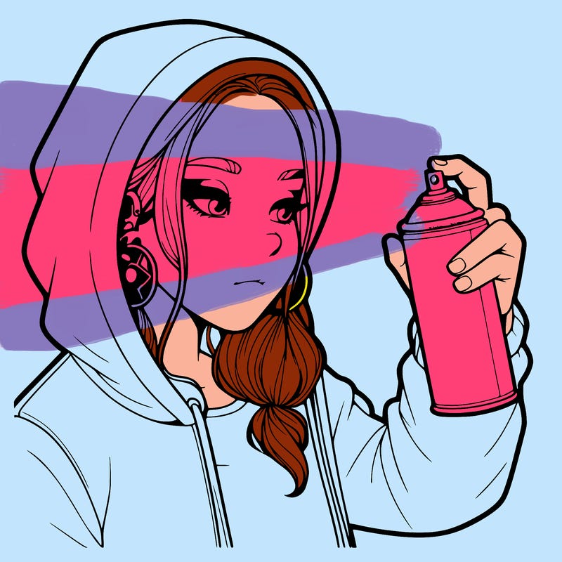 a realistic girl, spray painting