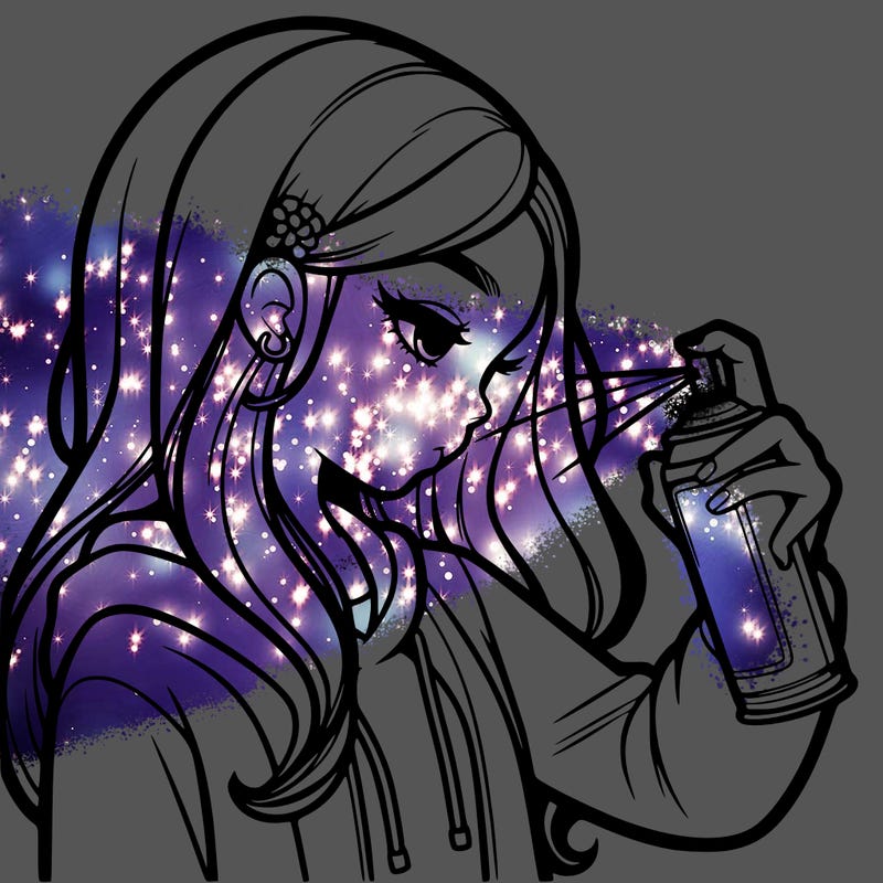 a realistic girl spray painting