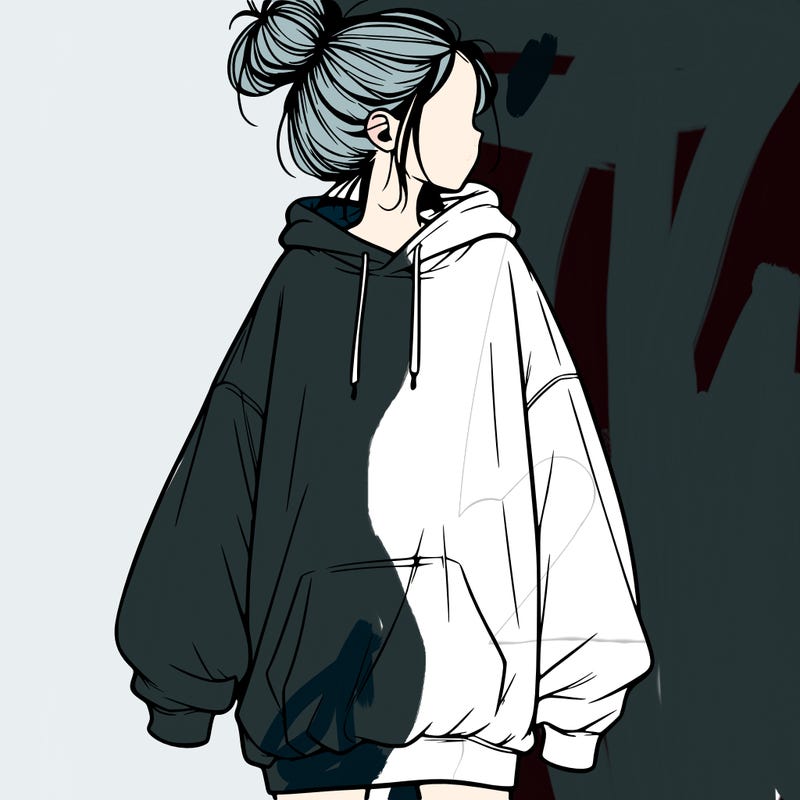 realistic girl with a oversized sweatshirt on and a bun