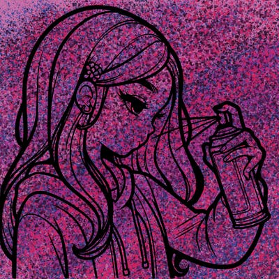 a realistic girl spray painting