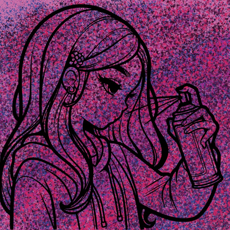 a realistic girl spray painting