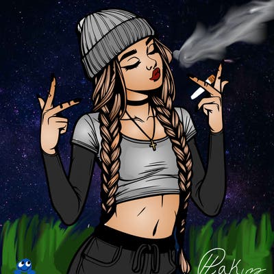 realistic teenage girl with braids and a beanie and crop top doing 🫶🏼