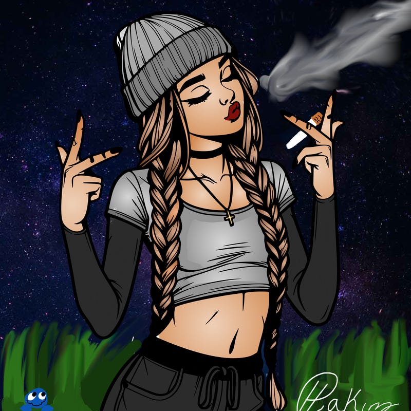 realistic teenage girl with braids and a beanie and crop top doing 🫶🏼