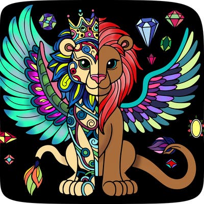 half lion half dragon with wings made of gems