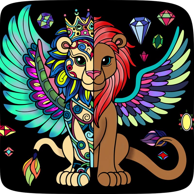 half lion half dragon with wings made of gems