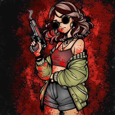 stylish teenage girl with gun