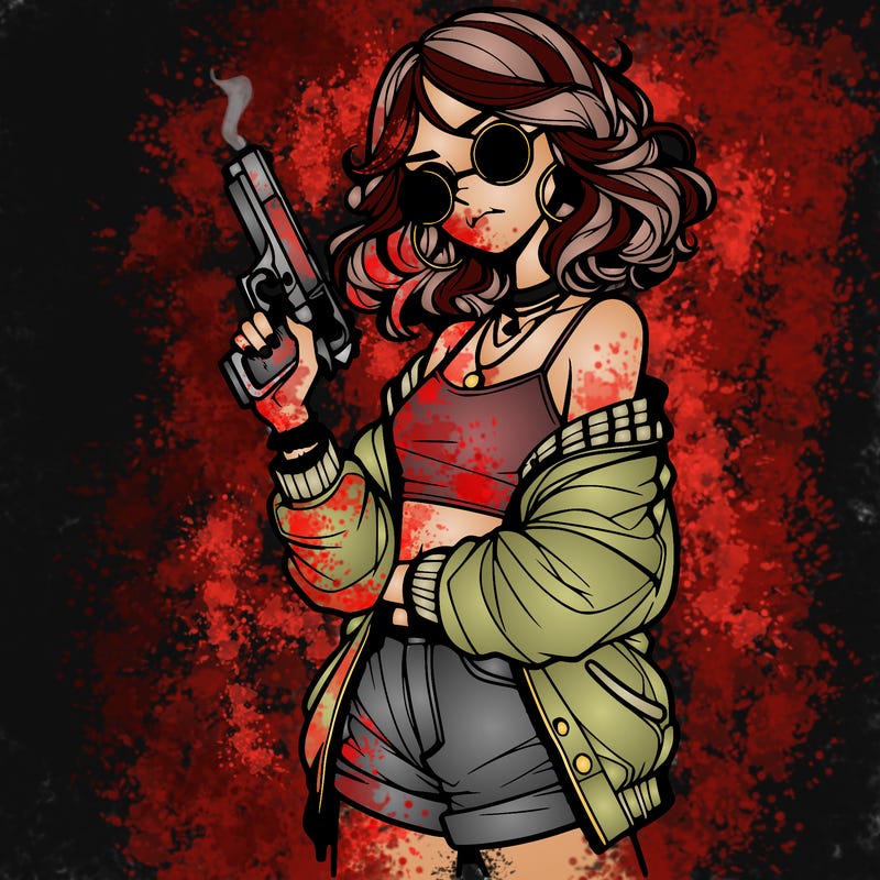 stylish teenage girl with gun