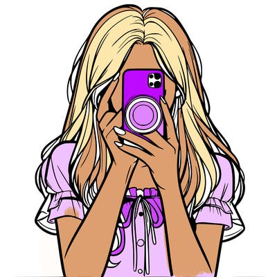 a realistic girl holding her phone taking pictures