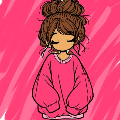 girl with baggy sweatshirt and messy bun