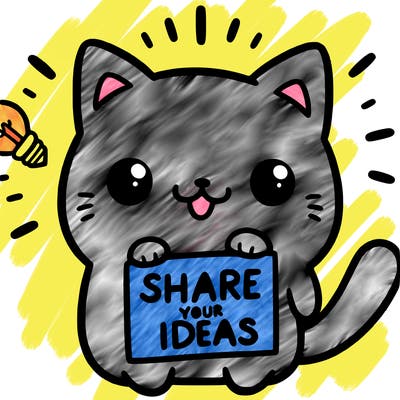 a cute cat saying share your ideas