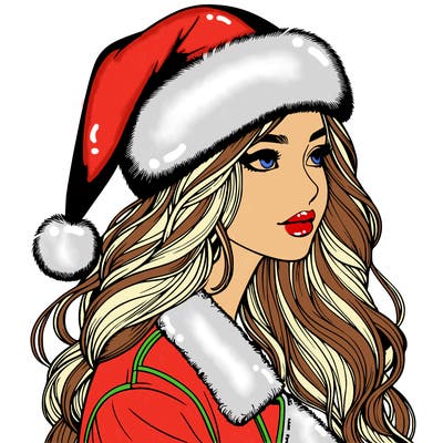 realistic girl in santa hat