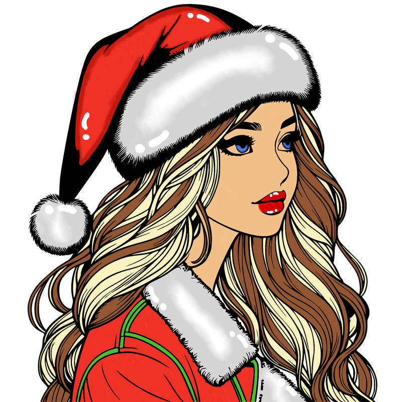 realistic girl in santa hat