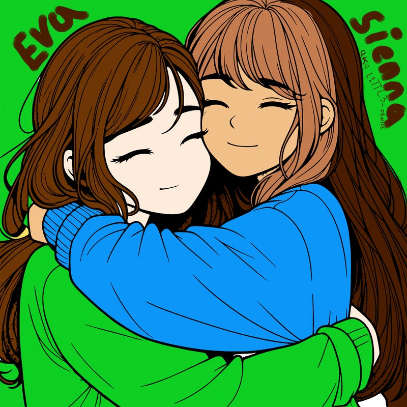 realistic two girls hugging