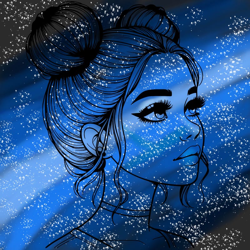 realistic girl with buns on the top of her head