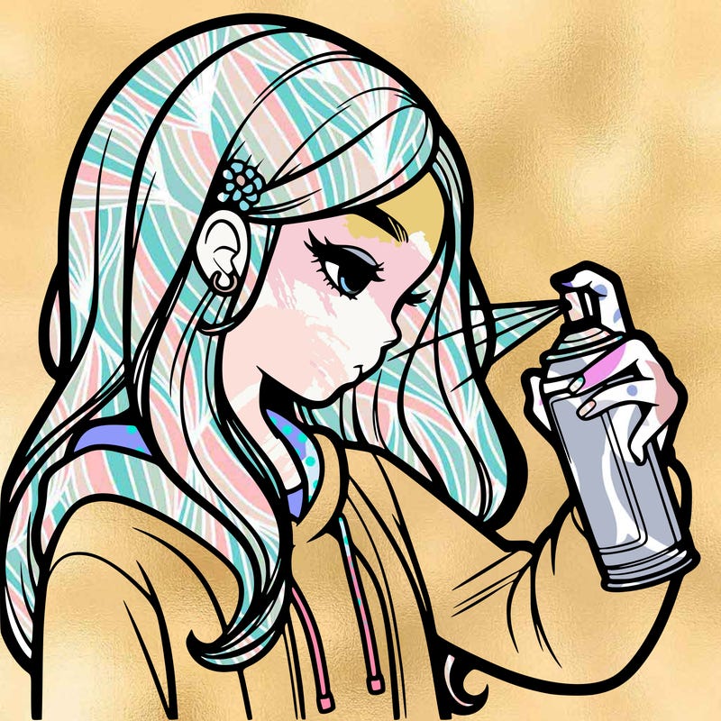 a realistic girl spray painting