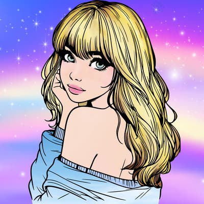 realistic girl with bangs looking over her shoulder