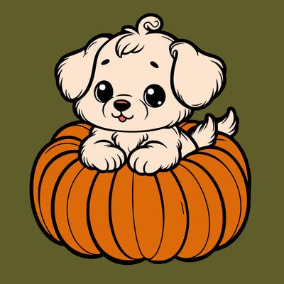 cute little puppy in a pumpkin