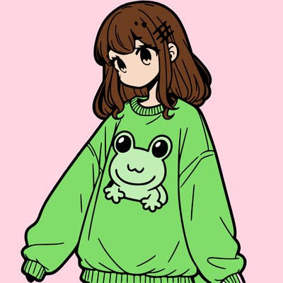girl wearing frogging sweatshirt