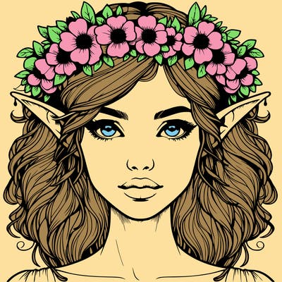 realistic female elf with flower crown