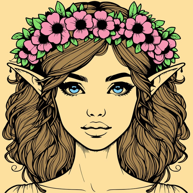 realistic female elf with flower crown