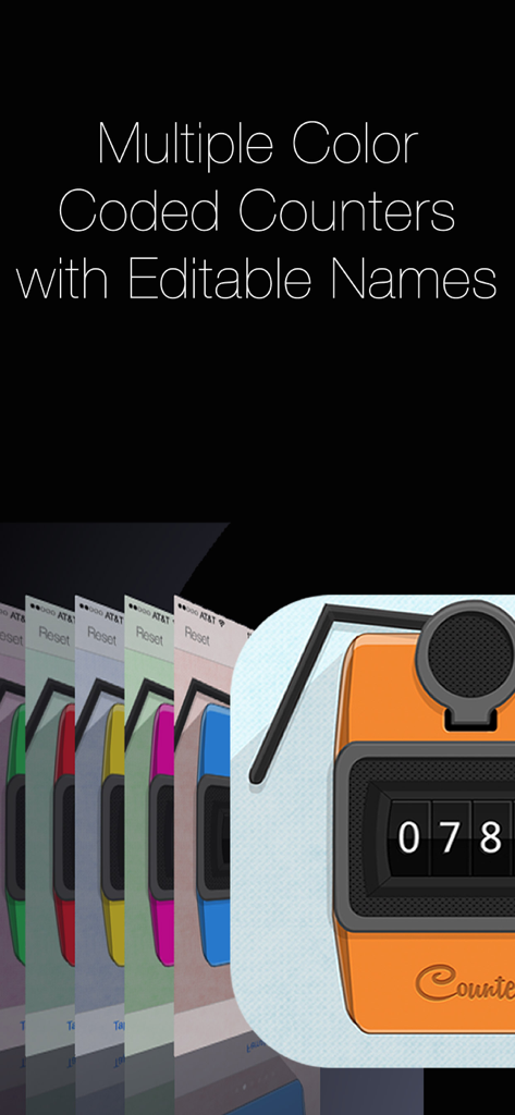 Tap Tap Counter - Multiple color coded digital tally counters with editable names shown in the app interface