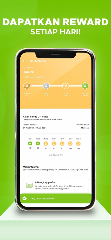 DealJava - DealJava app screen displaying membership tiers and daily point rewards