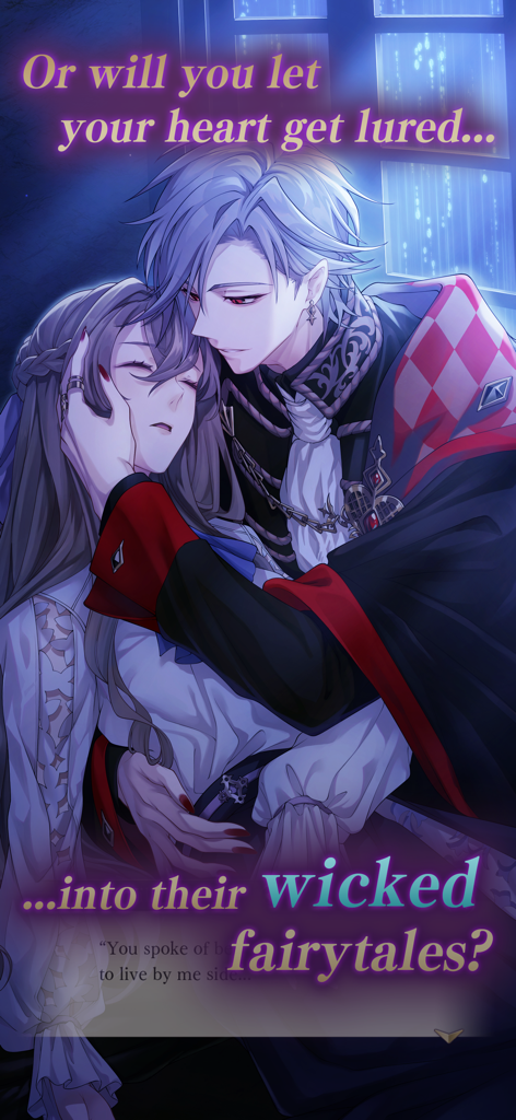 Romantic anime illustration of a villain holding a woman from the Ikemen Villains game