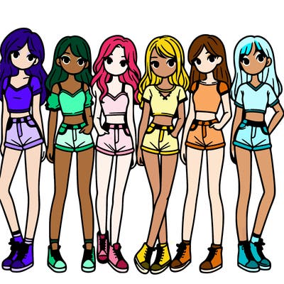 a group of girls wearing crop tops and shorts