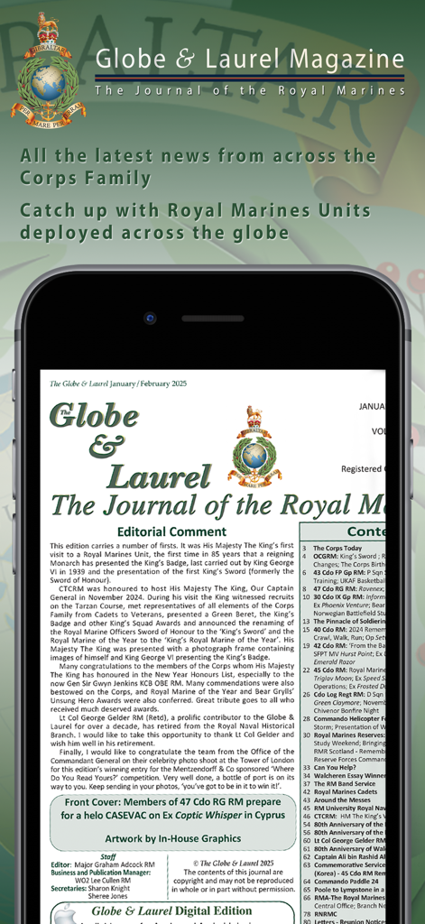 The Globe & Laurel - Digital edition of The Globe and Laurel magazine shown on a smartphone screen.