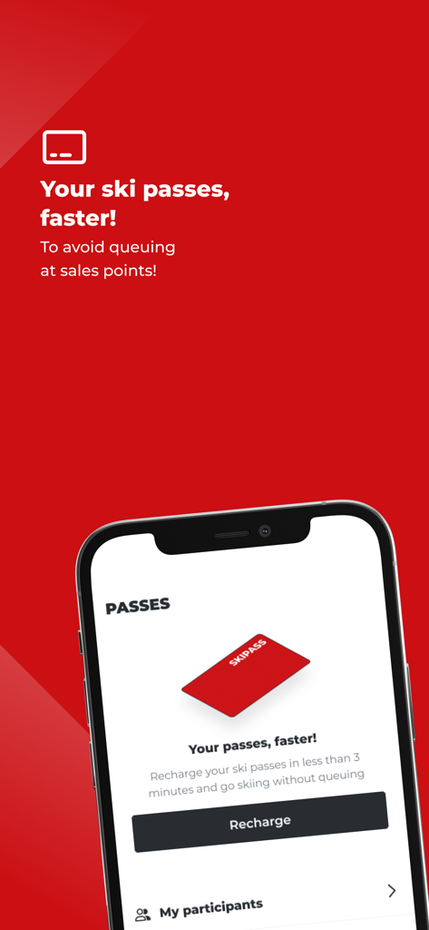 Val d Isere Ski app interface for quick mobile ski pass recharge to skip ticket lines.