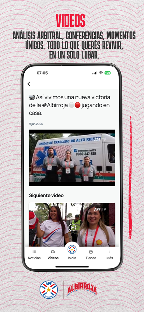 APF - App Oficial - Video-Bereich der offiziellen APF-App, der exklusive paraguayische Fußballinhalte und Spiel-Highlights zeigt.