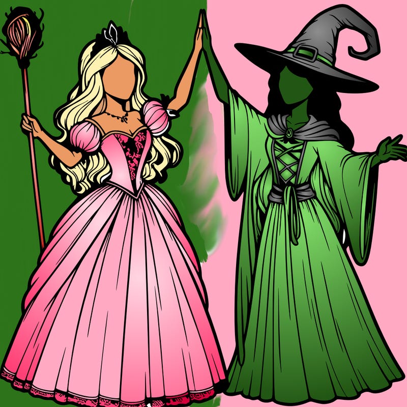 detailed realistic split of a princess and a witch