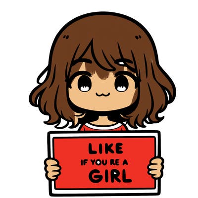 a cute girl holding a sign that says like if you’re a girl