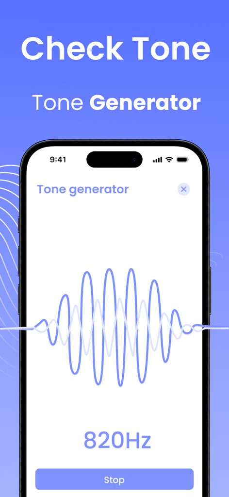 Clear Wave - Clear Water Eject - Tone generator screen on Clear Wave app showing a sound frequency of 820Hz