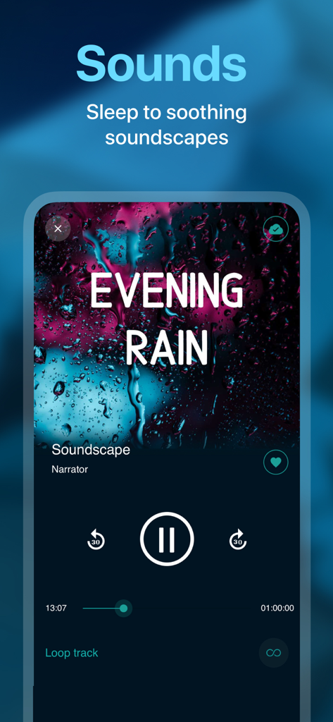 Slumber－Calm Stories for Sleep - Slumber Schlaf-App Klangwelten-Oberfläche für beruhigende Abendregen-Schlafgeräusche