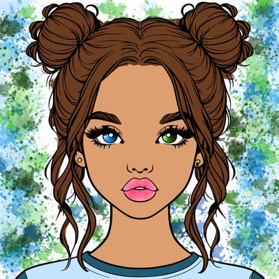 realistic girl with two buns in hair and lips